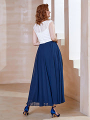Robe en Mousseline Longueur de Mollet à Col en V avec Poches Bleu Marine Grande Taille