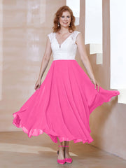 Robe en Mousseline Longueur de Mollet à Col en V avec Poches Azalée