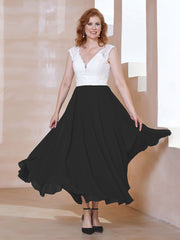 Robe en Mousseline Longueur de Mollet à Col en V avec Poches Noir Grande Taille