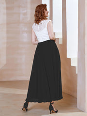 Robe en Mousseline Longueur de Mollet à Col en V avec Poches Noir Grande Taille