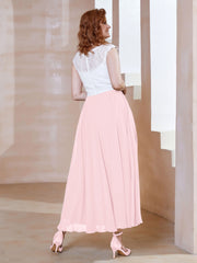 Robe en Mousseline Longueur de Mollet à Col en V avec Poches Rose Pâle