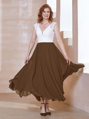 Robe en Mousseline Longueur de Mollet à Col en V avec Poches Brun