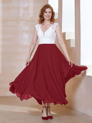 Robe en Mousseline Longueur de Mollet à Col en V avec Poches Bordeaux Grande Taille