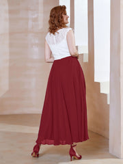 Robe en Mousseline Longueur de Mollet à Col en V avec Poches Bordeaux Grande Taille