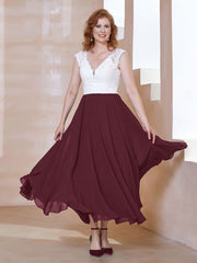 Robe en Mousseline Longueur de Mollet à Col en V avec Poches Cabernet