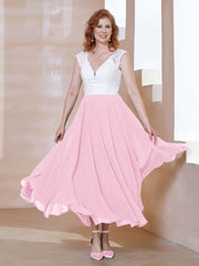Robe en Mousseline Longueur de Mollet à Col en V avec Poches Rose Bonbon