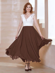 Robe en Mousseline Longueur de Mollet à Col en V avec Poches Chocolat