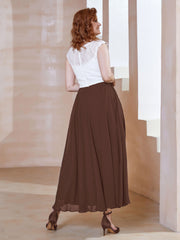 Robe en Mousseline Longueur de Mollet à Col en V avec Poches Chocolat Grande Taille