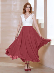 Robe en Mousseline Longueur de Mollet à Col en V avec Poches Cannelle Rose