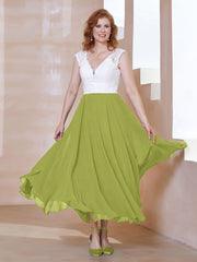 Robe en Mousseline Longueur de Mollet à Col en V avec Poches Trèfle