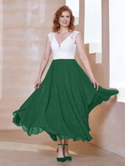 Robe en Mousseline Longueur de Mollet à Col en V avec Poches Vert Foncé Grande Taille