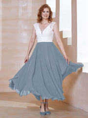Robe en Mousseline Longueur de Mollet à Col en V avec Poches Bleu Poudré Grande Taille