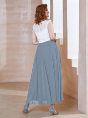 Robe en Mousseline Longueur de Mollet à Col en V avec Poches Bleu Poudré Grande Taille