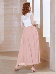 Robe en Mousseline Longueur de Mollet à Col en V avec Poches Rose Poudré Grande Taille