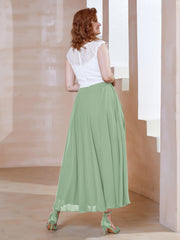 Robe en Mousseline Longueur de Mollet à Col en V avec Poches Sauge Poudrée