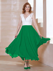 Robe en Mousseline Longueur de Mollet à Col en V avec Poches Emeraude Grande Taille