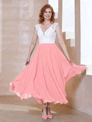 Robe en Mousseline Longueur de Mollet à Col en V avec Poches Flamant Grande Taille