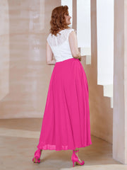 Robe en Mousseline Longueur de Mollet à Col en V avec Poches Fuchsia Grande Taille