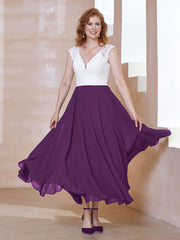 Robe en Mousseline Longueur de Mollet à Col en V avec Poches Raisin Grande Taille