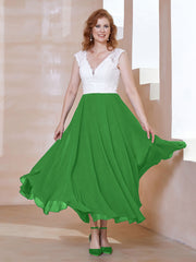 Robe en Mousseline Longueur de Mollet à Col en V avec Poches Vert