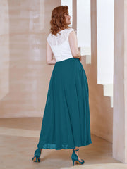 Robe en Mousseline Longueur de Mollet à Col en V avec Poches Bleu Encre