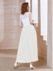 Robe en Mousseline Longueur de Mollet à Col en V avec Poches Ivoire Grande Taille