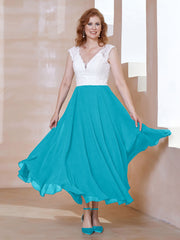 Robe en Mousseline Longueur de Mollet à Col en V avec Poches Jade Grande Taille