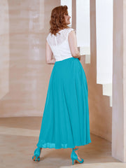 Robe en Mousseline Longueur de Mollet à Col en V avec Poches Jade