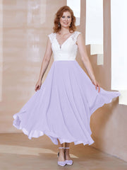 Robe en Mousseline Longueur de Mollet à Col en V avec Poches Lilas