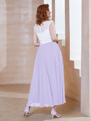 Robe en Mousseline Longueur de Mollet à Col en V avec Poches Lilas