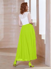 Robe en Mousseline Longueur de Mollet à Col en V avec Poches Vert Citron Grande Taille