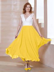 Robe en Mousseline Longueur de Mollet à Col en V avec Poches Souci