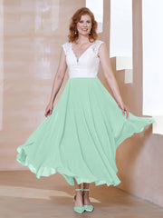 Robe en Mousseline Longueur de Mollet à Col en V avec Poches Vert Menthe