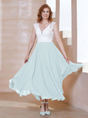 Robe en Mousseline Longueur de Mollet à Col en V avec Poches Brume Grande Taille
