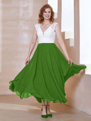 Robe en Mousseline Longueur de Mollet à Col en V avec Poches Mousse