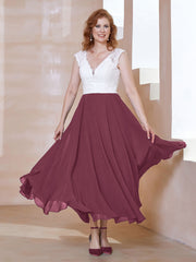 Robe en Mousseline Longueur de Mollet à Col en V avec Poches Mûre