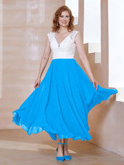 Robe en Mousseline Longueur de Mollet à Col en V avec Poches Bleu Océan Grande Taille