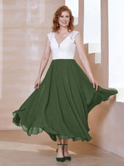 Robe en Mousseline Longueur de Mollet à Col en V avec Poches Olive Verte