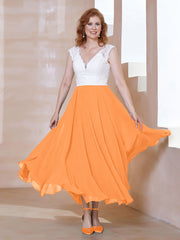 Robe en Mousseline Longueur de Mollet à Col en V avec Poches Orange Grande Taille