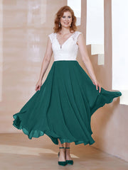 Robe en Mousseline Longueur de Mollet à Col en V avec Poches Paon Grande Taille