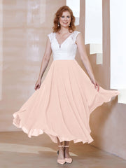 Robe en Mousseline Longueur de Mollet à Col en V avec Poches Rose Perle Grande Taille