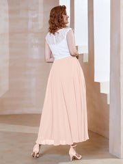 Robe en Mousseline Longueur de Mollet à Col en V avec Poches Rose Perle