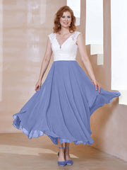 Robe en Mousseline Longueur de Mollet à Col en V avec Poches Pervenche