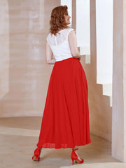 Robe en Mousseline Longueur de Mollet à Col en V avec Poches Rouge