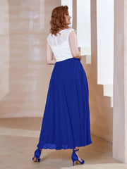 Robe en Mousseline Longueur de Mollet à Col en V avec Poches Bleu Royale Grande Taille
