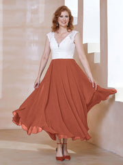Robe en Mousseline Longueur de Mollet à Col en V avec Poches Rouille