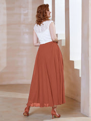 Robe en Mousseline Longueur de Mollet à Col en V avec Poches Rouille