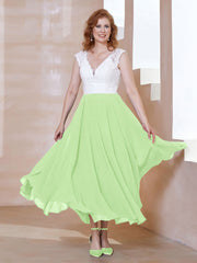 Robe en Mousseline Longueur de Mollet à Col en V avec Poches Sauge