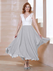 Robe en Mousseline Longueur de Mollet à Col en V avec Poches Argent Grande Taille