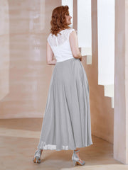 Robe en Mousseline Longueur de Mollet à Col en V avec Poches Argent Grande Taille